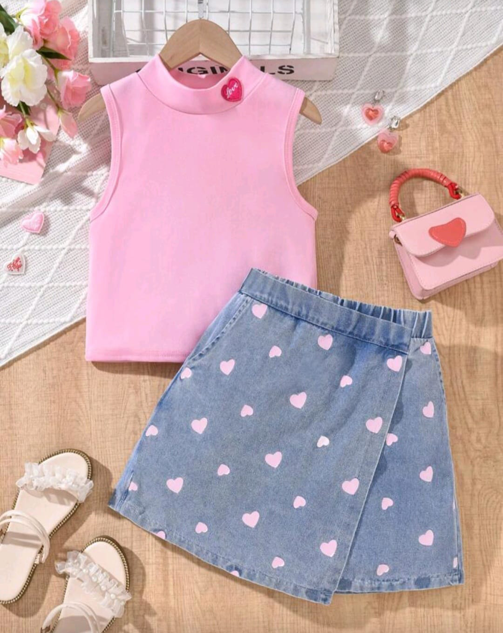 Conjunto Blusa y Falda Short Corazones