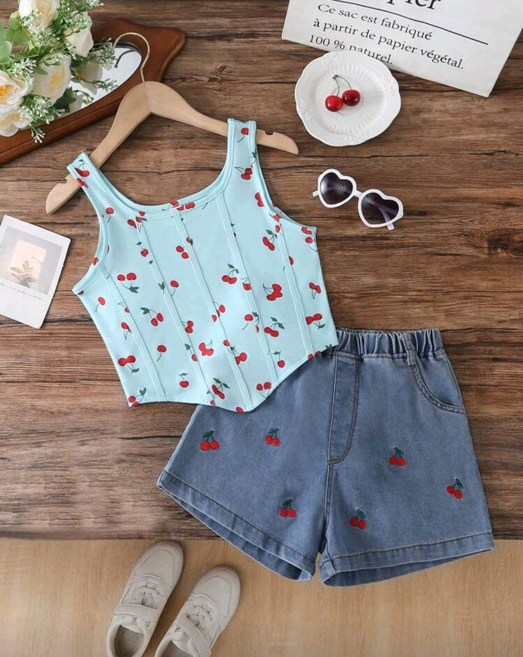 Conjunto Blusa Cerezas Short Jean
