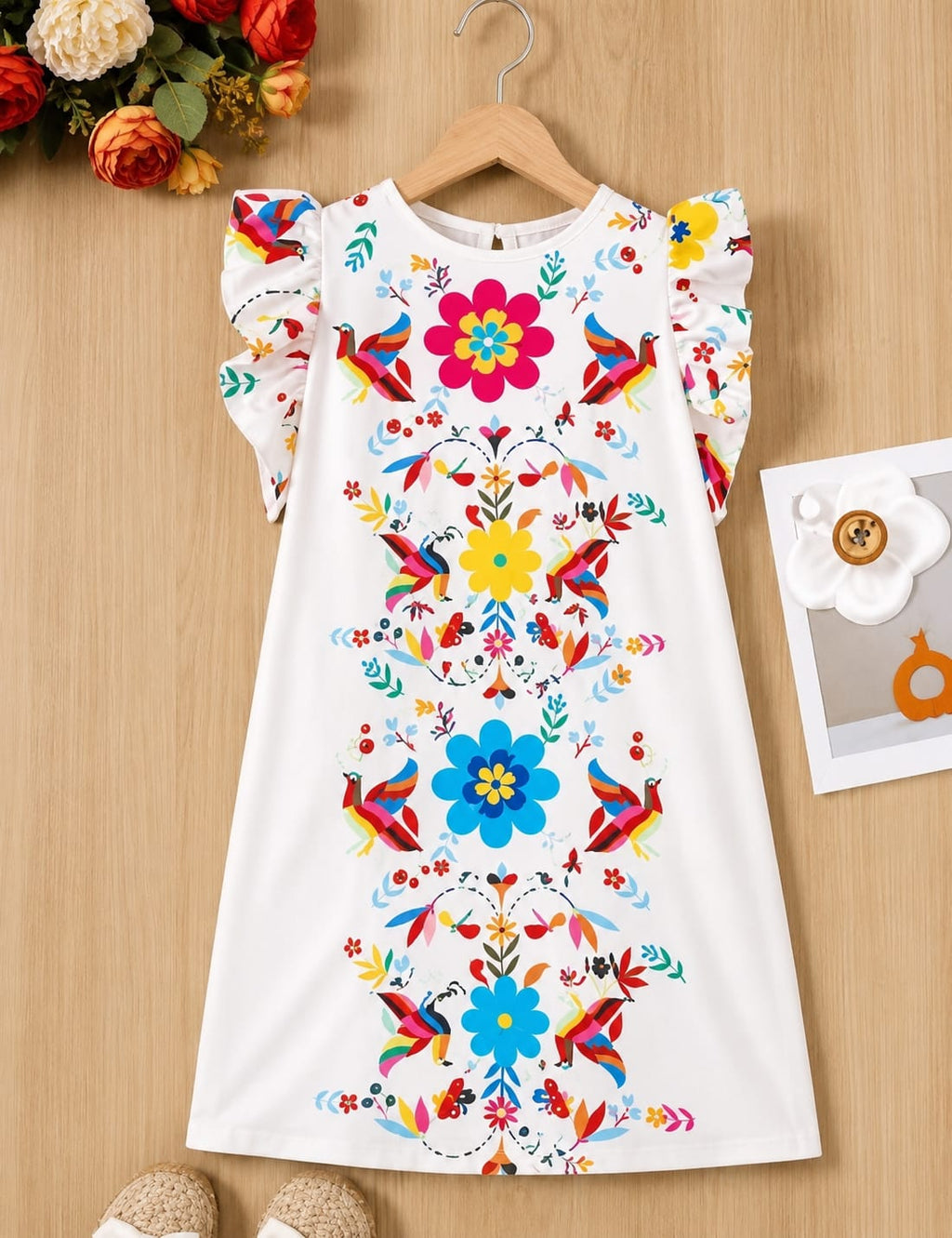 Vestido bata satín blanco estampado flores