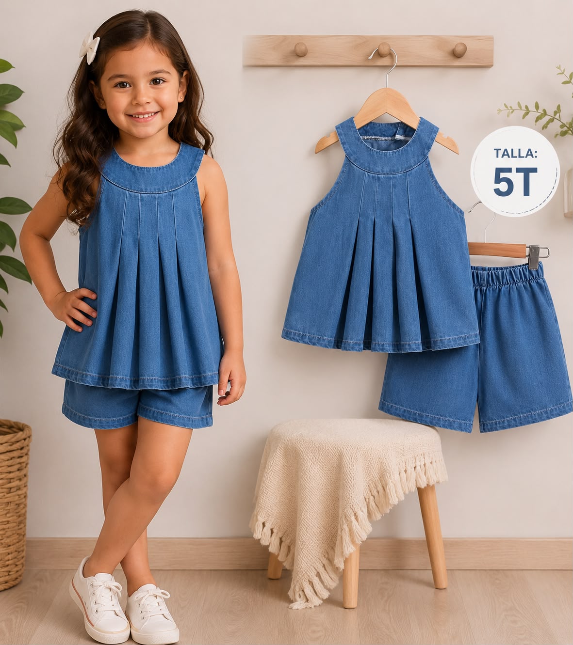 Conjunto Total Denim Pleated Blue