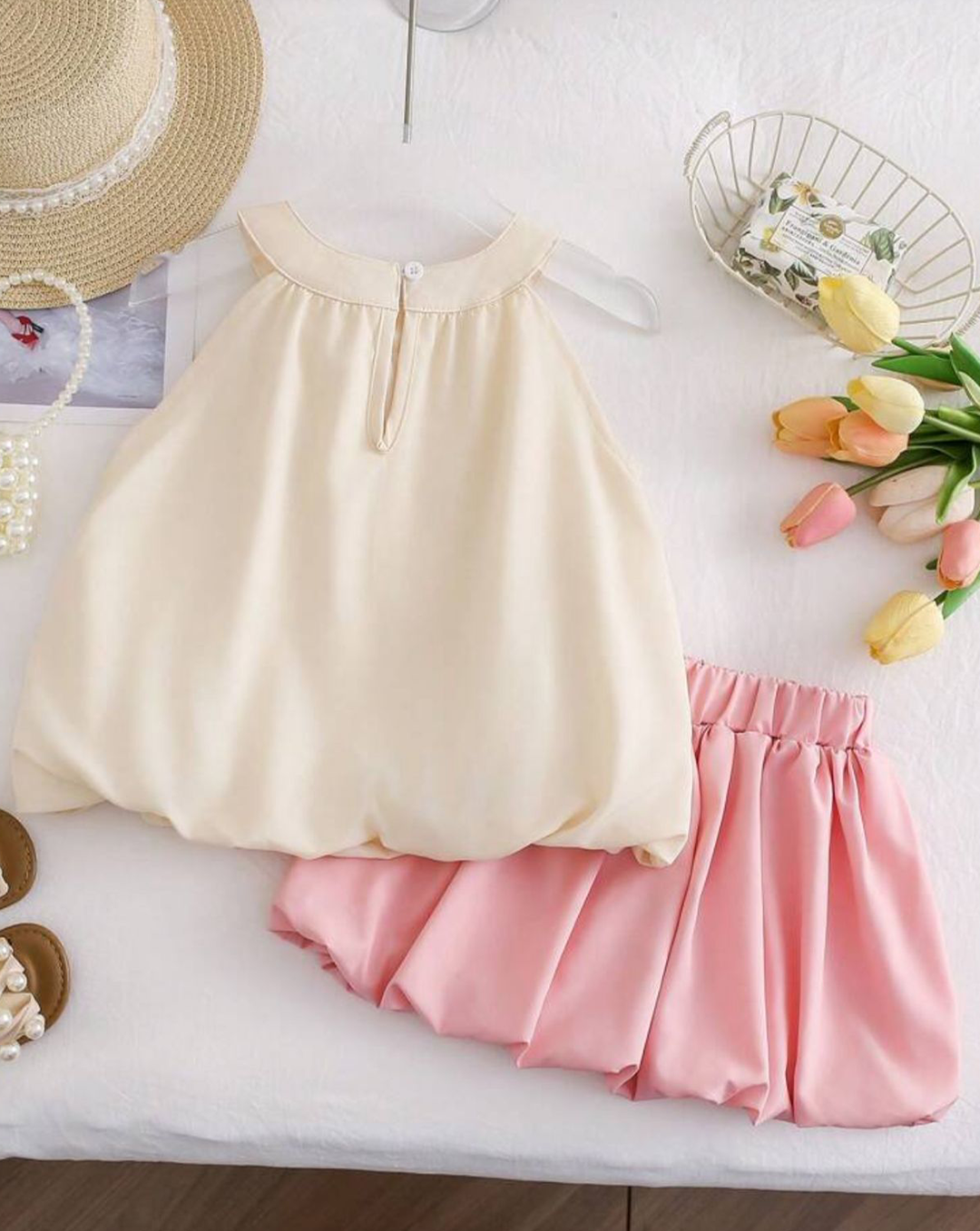 Conjunto Manga Sisa y Falda Rosa Tulipán