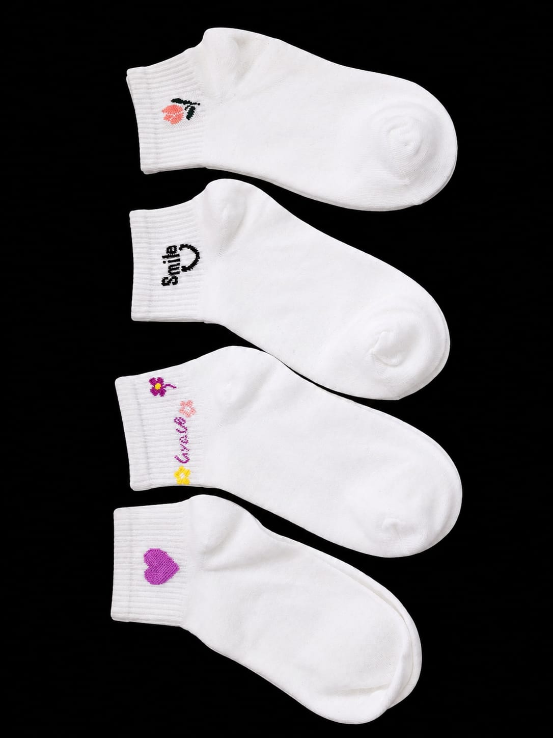 Pack de 4 Medias Tobilleras Infantiles Bordadas