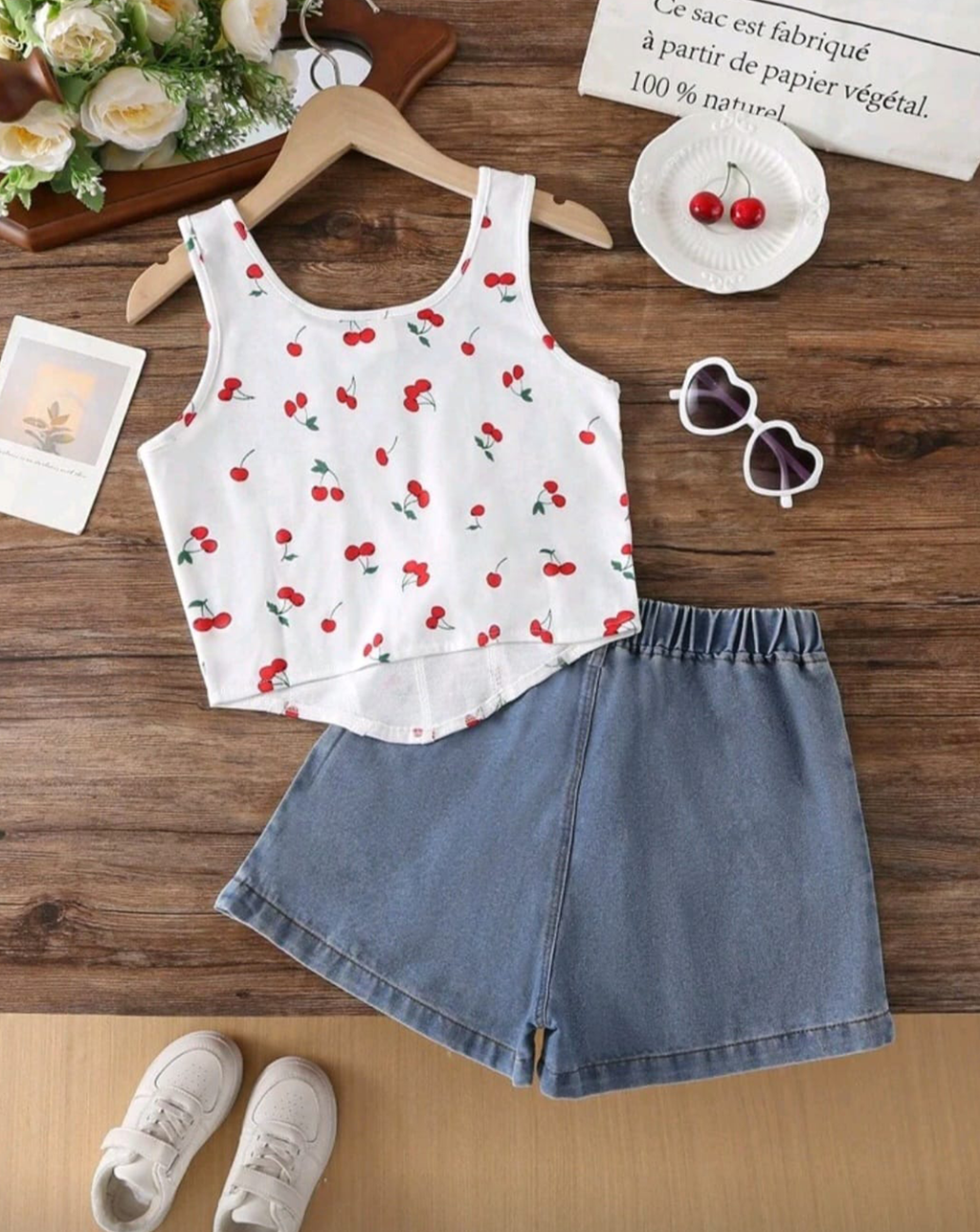 Conjunto Blusa Cerezas Short Jean