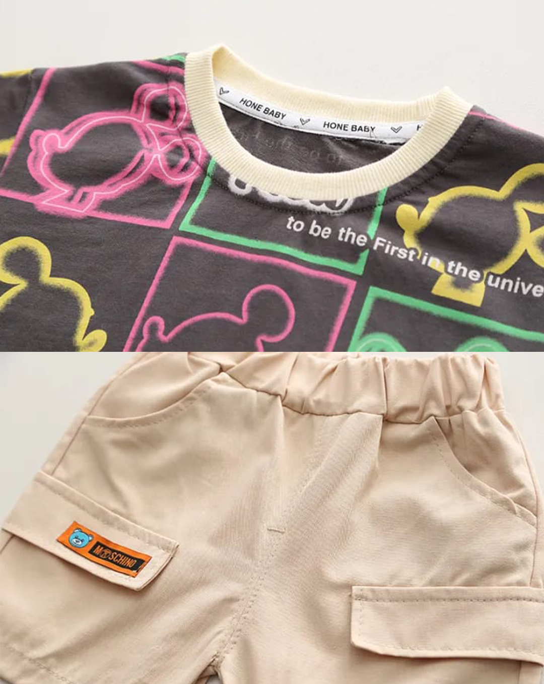 Conjunto Camiseta Gris con Short Beige