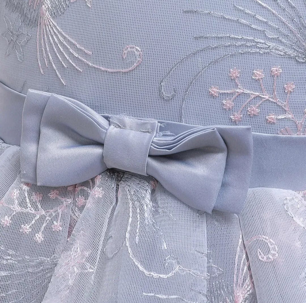 Vestido de Gala Infantil Princesa "Giselle" – Gris Plata