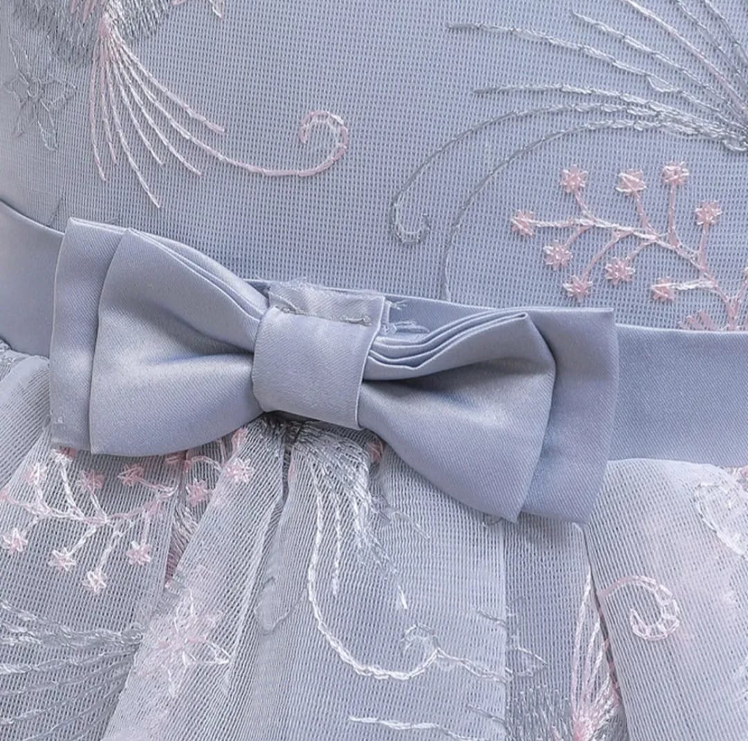 Vestido de Gala Infantil Princesa "Giselle" – Gris Plata