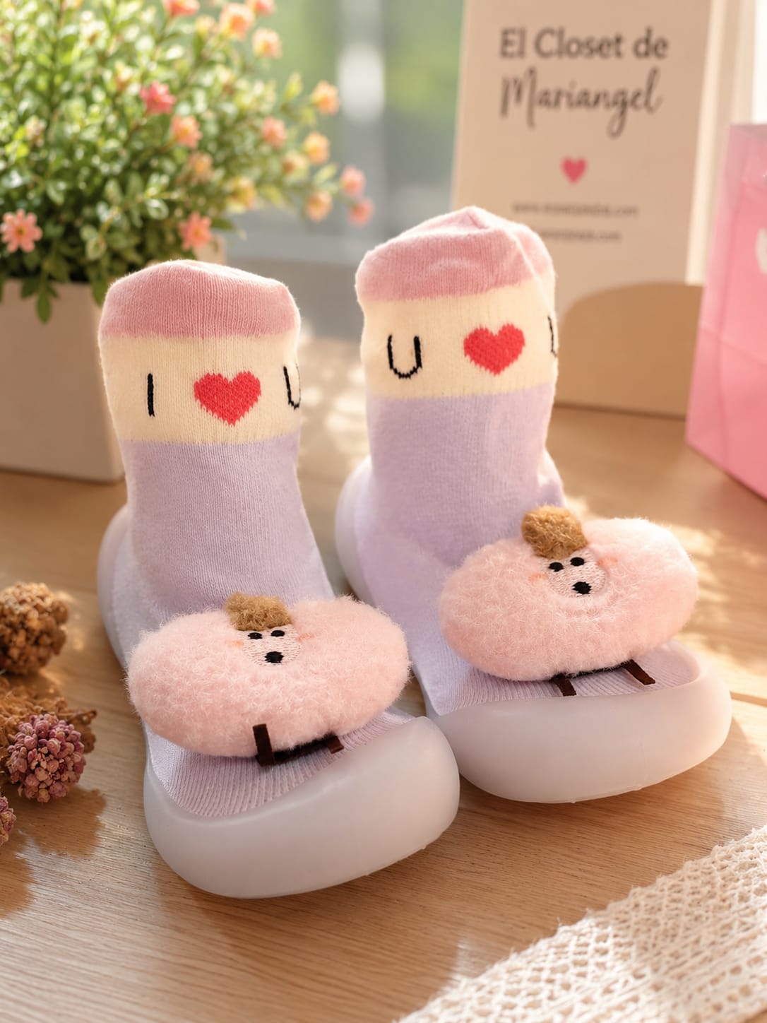 Medias Antideslizantes Plush Corazón para Bebé
