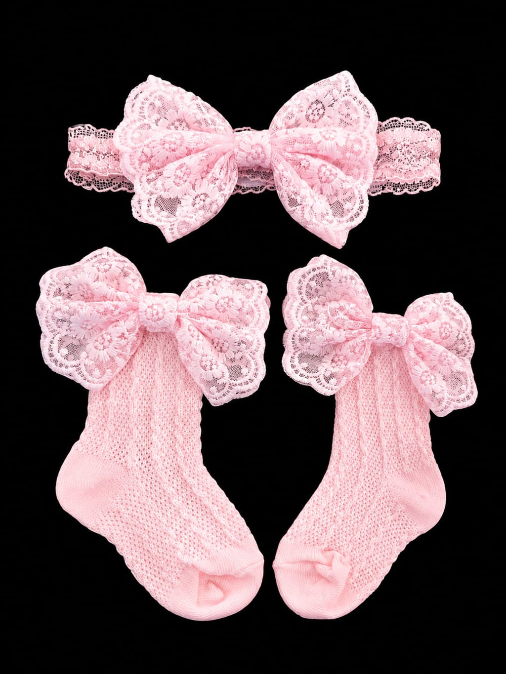 Medias Tejidas con Encaje y Moño Floral para Bebé y Niña