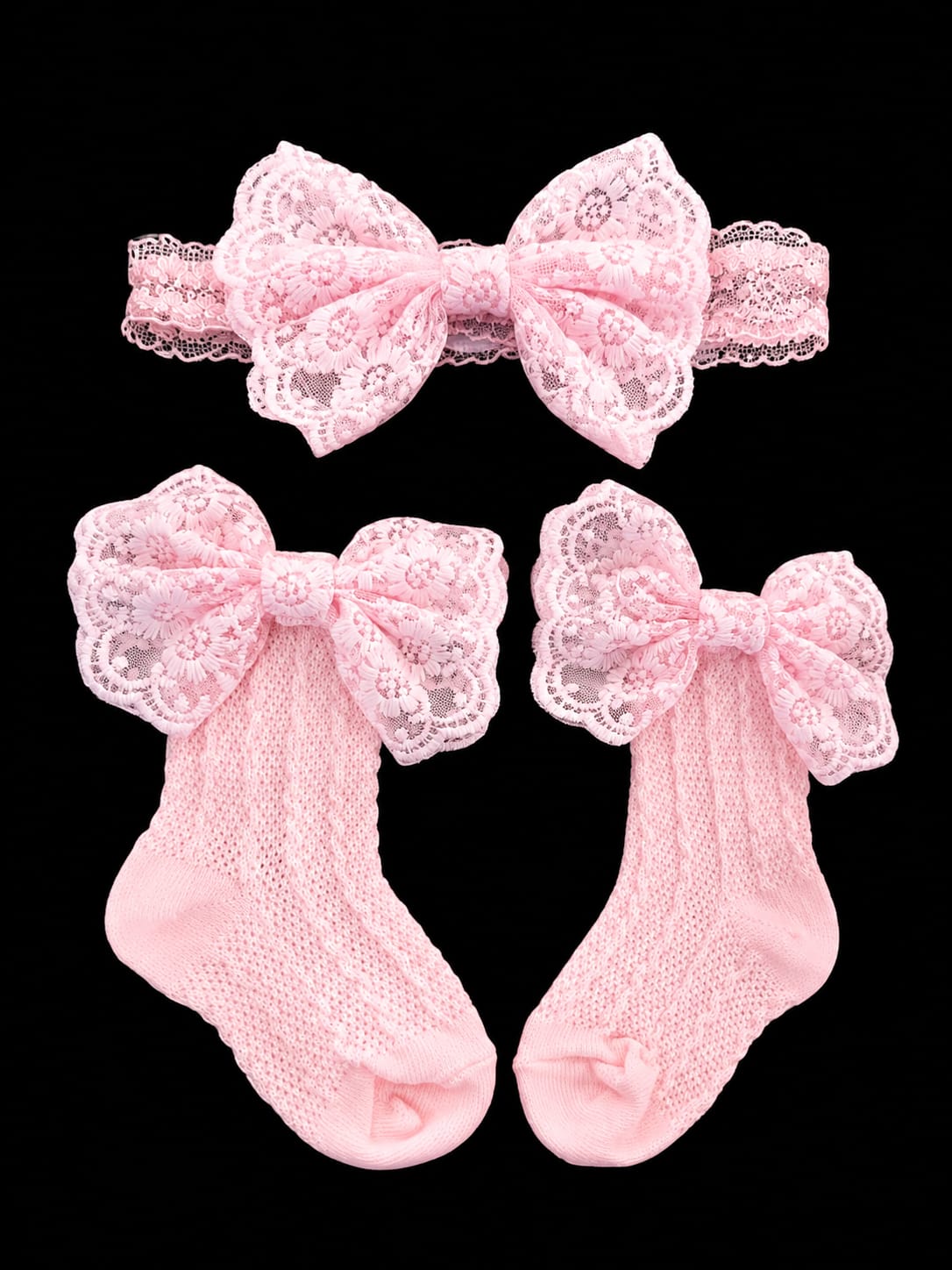 Medias Tejidas con Encaje y Moño Floral para Bebé y Niña
