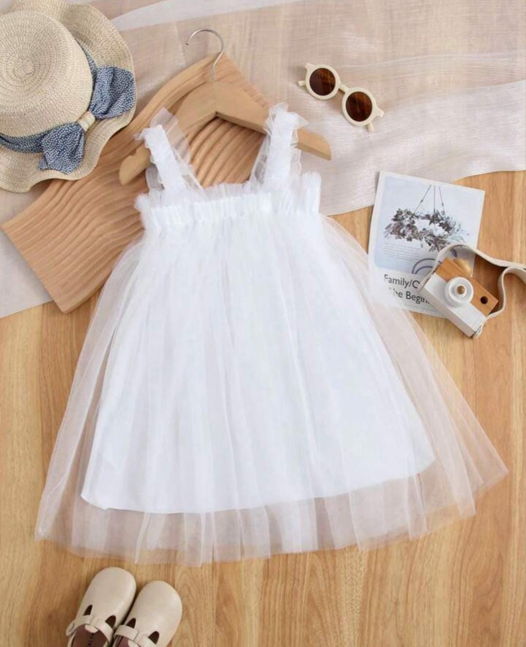 Vestido Infantil Tul Blanco Alas Mariposa
