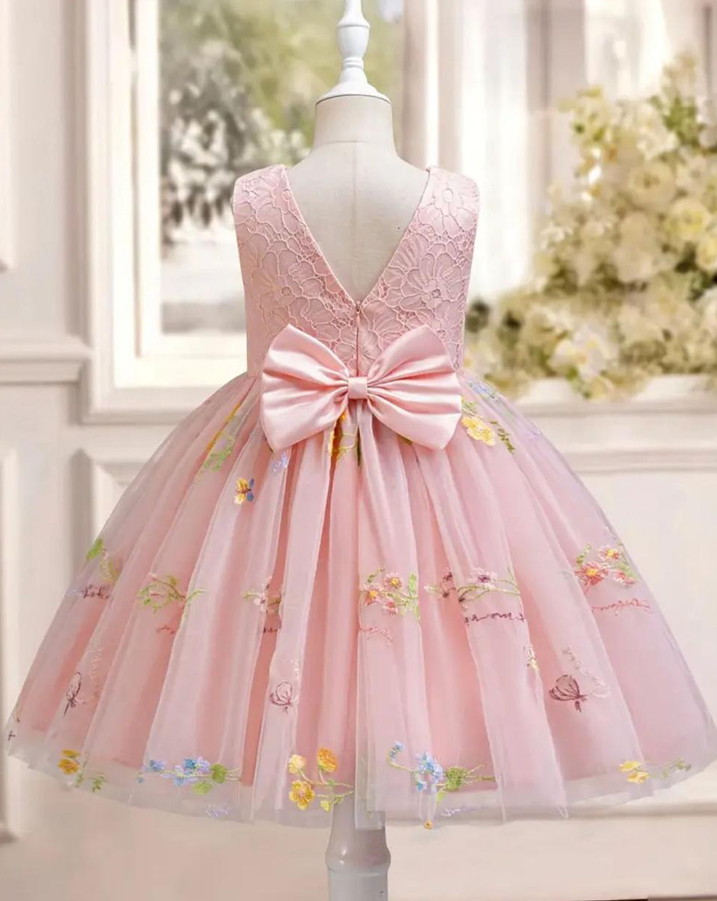 Vestido Rosado Flores Bordadas