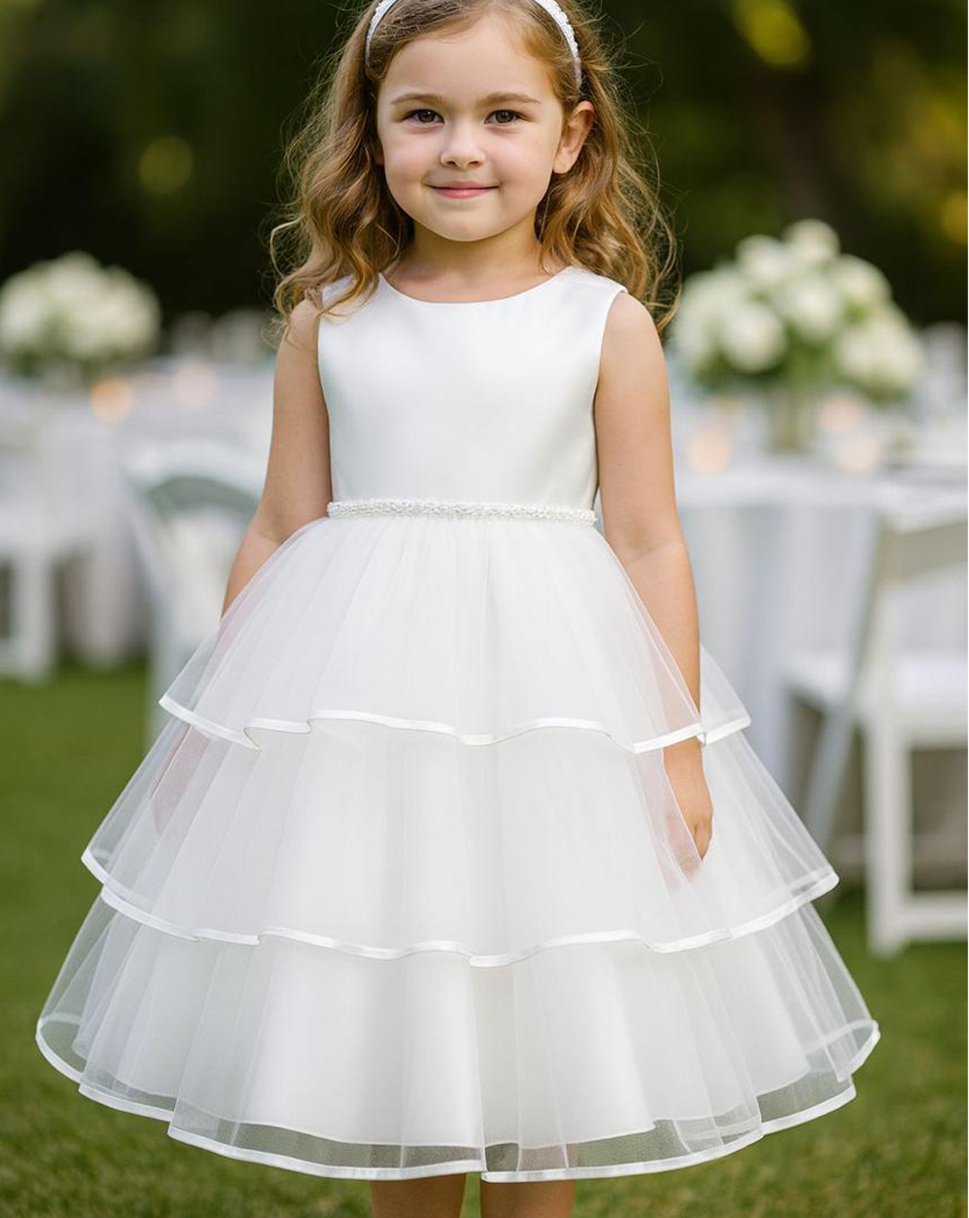 Vestido con perlas en la cintura