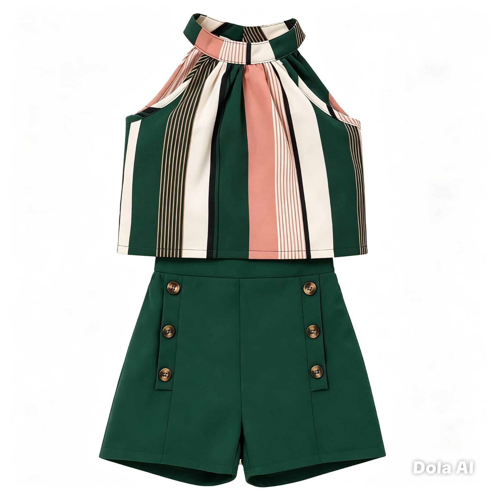 Conjunto niña Short verde y Blusa rayas