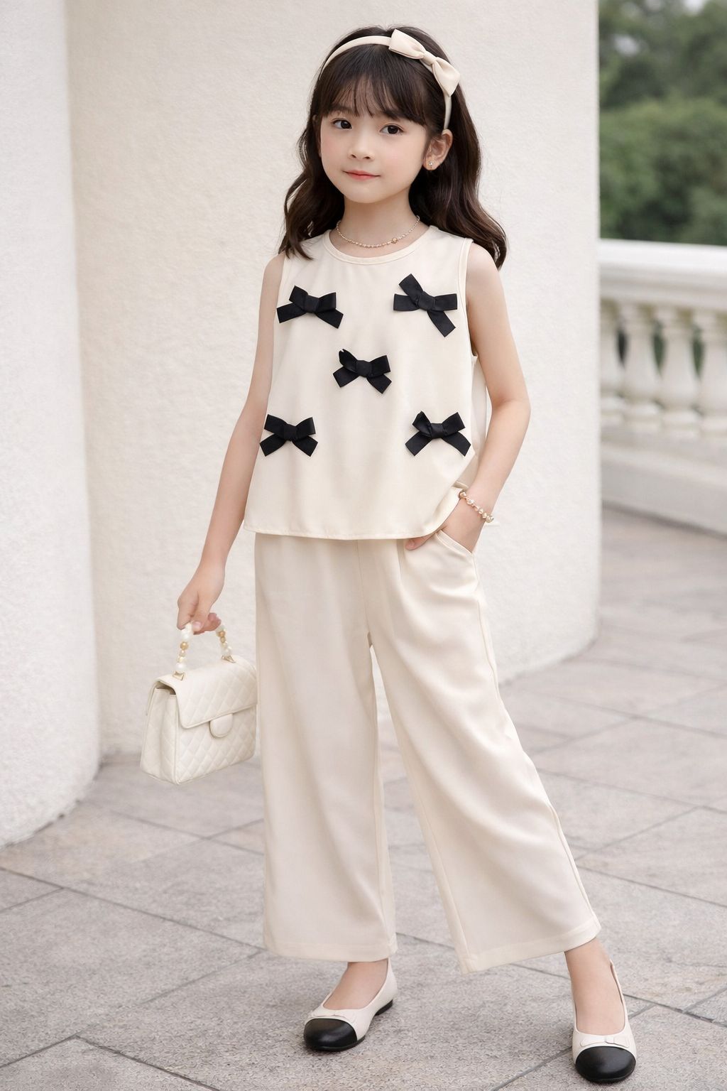 Conjunto Infantil Blusa y Pantalón con Lazos