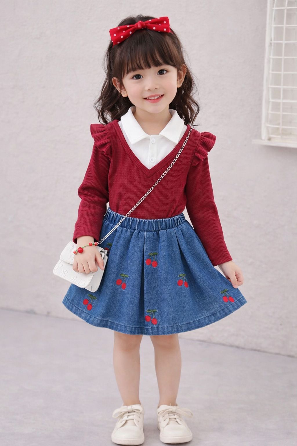 Conjunto Infantil Camibuso y Falda Jeans Bordada