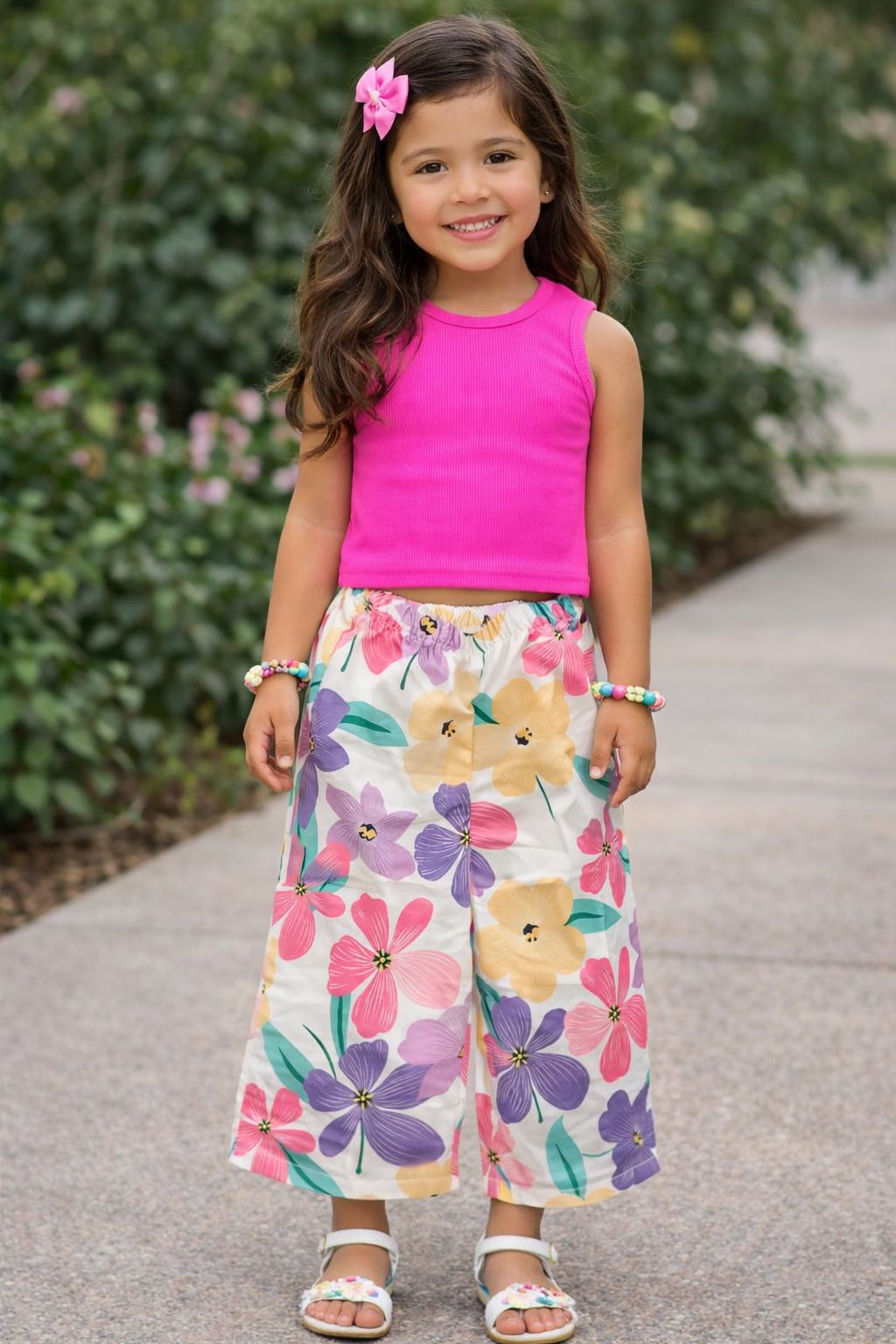 onjunto Infantil Blusa Fucsia y Palazzo Floral