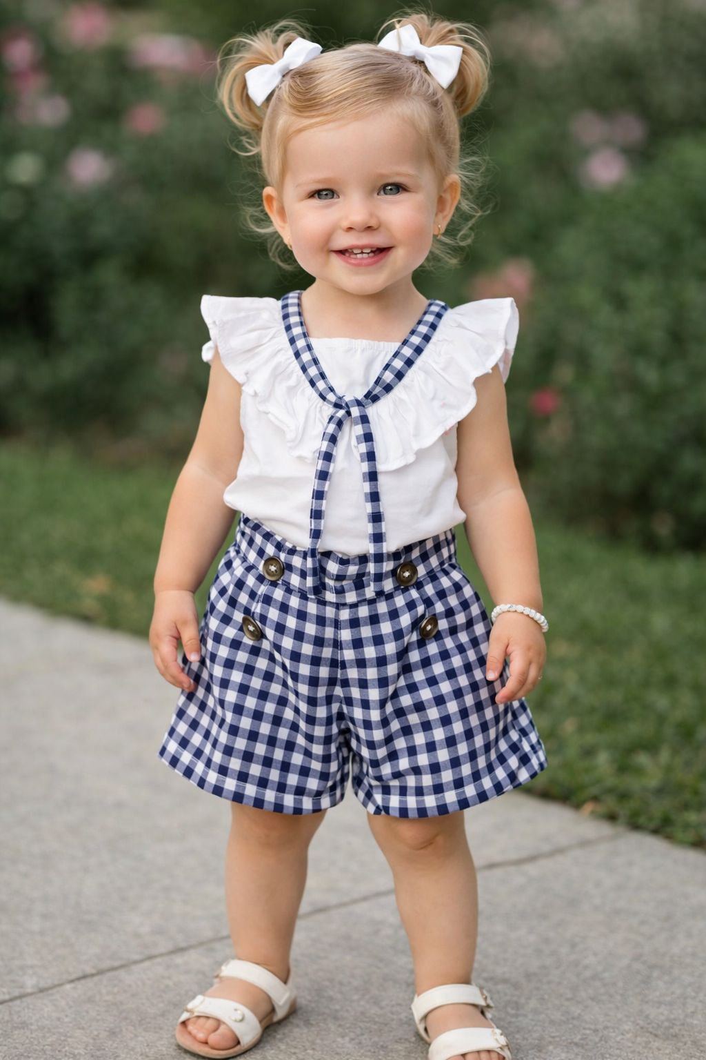 Conjunto Infantil Marinero Blanco y Azul Vichy