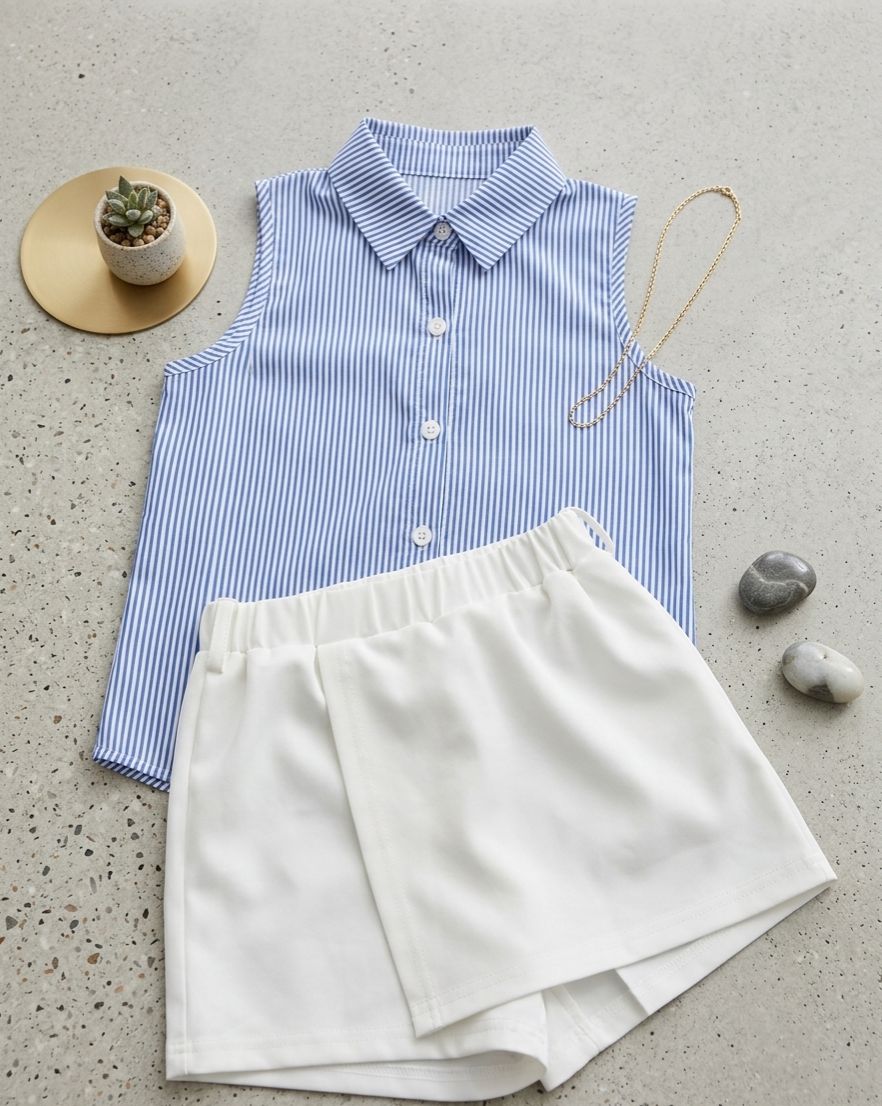 Conjunto Infantil Camisero Azul y Blanco
