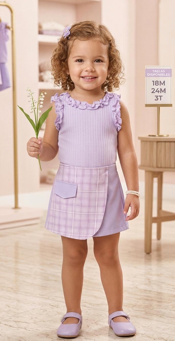 Conjunto de falda shorts lila