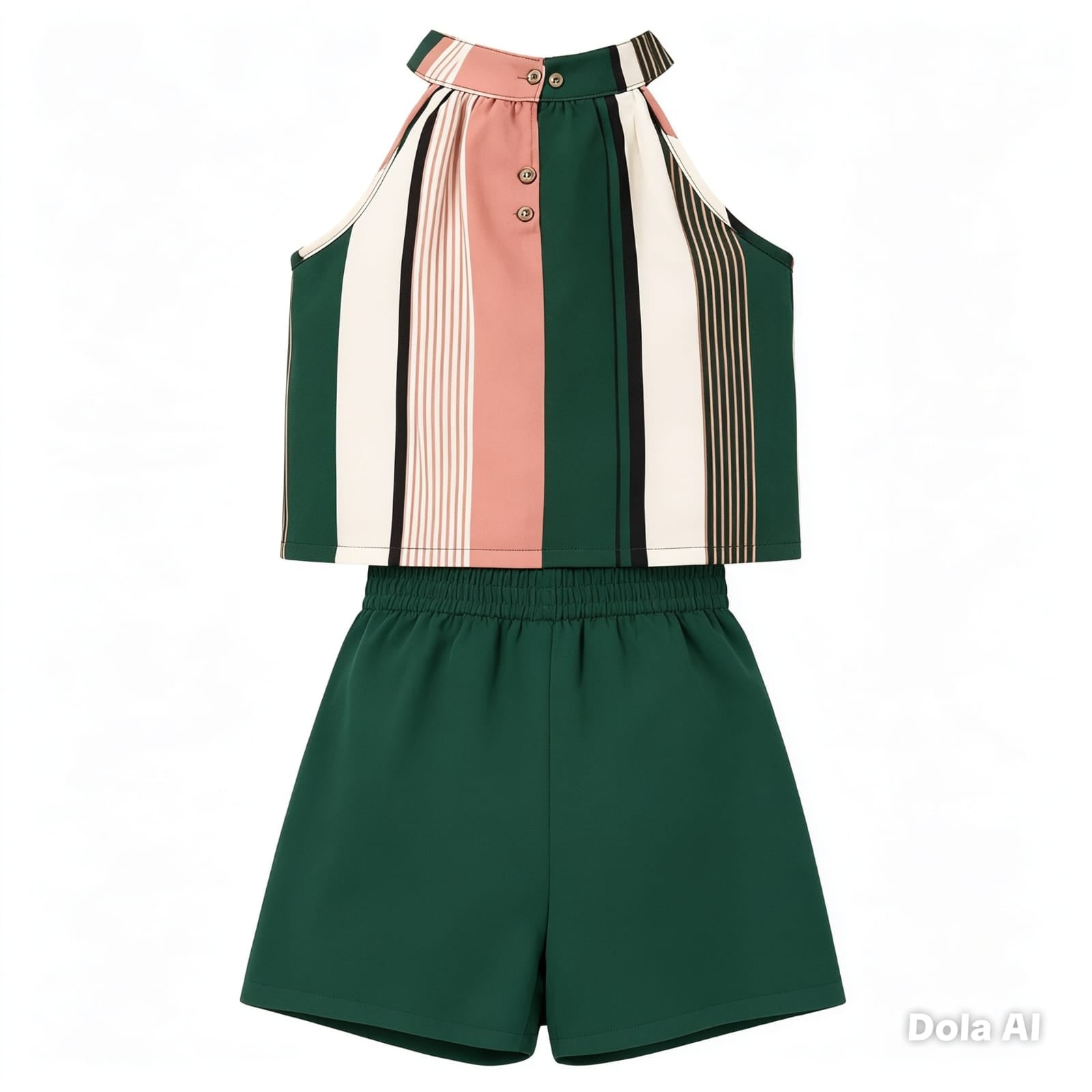 Conjunto niña Short verde y Blusa rayas