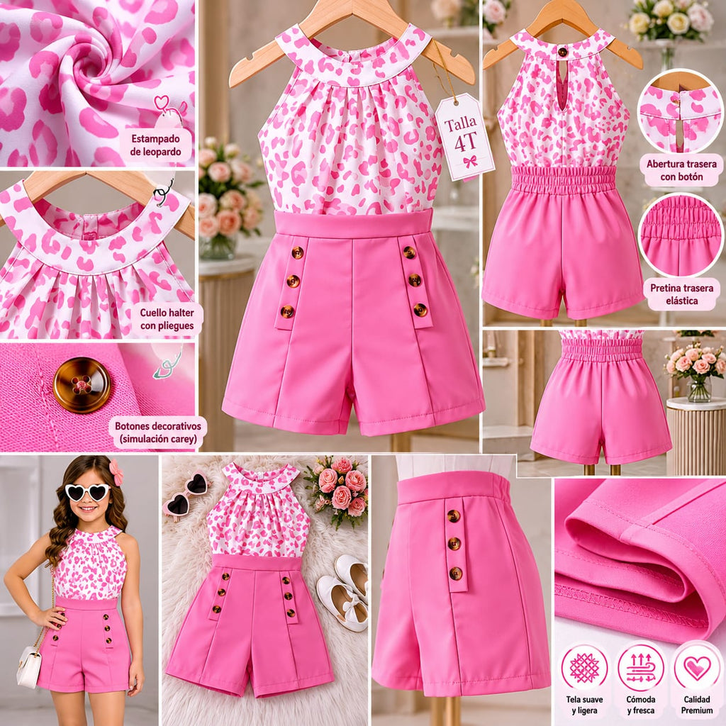 Conjunto para Niña con Short y Blusa Animal Print