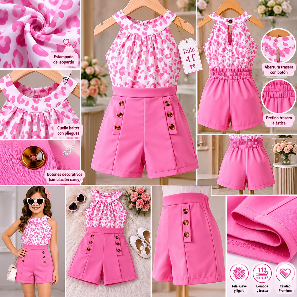 Conjunto para Niña con Short y Blusa Animal Print
