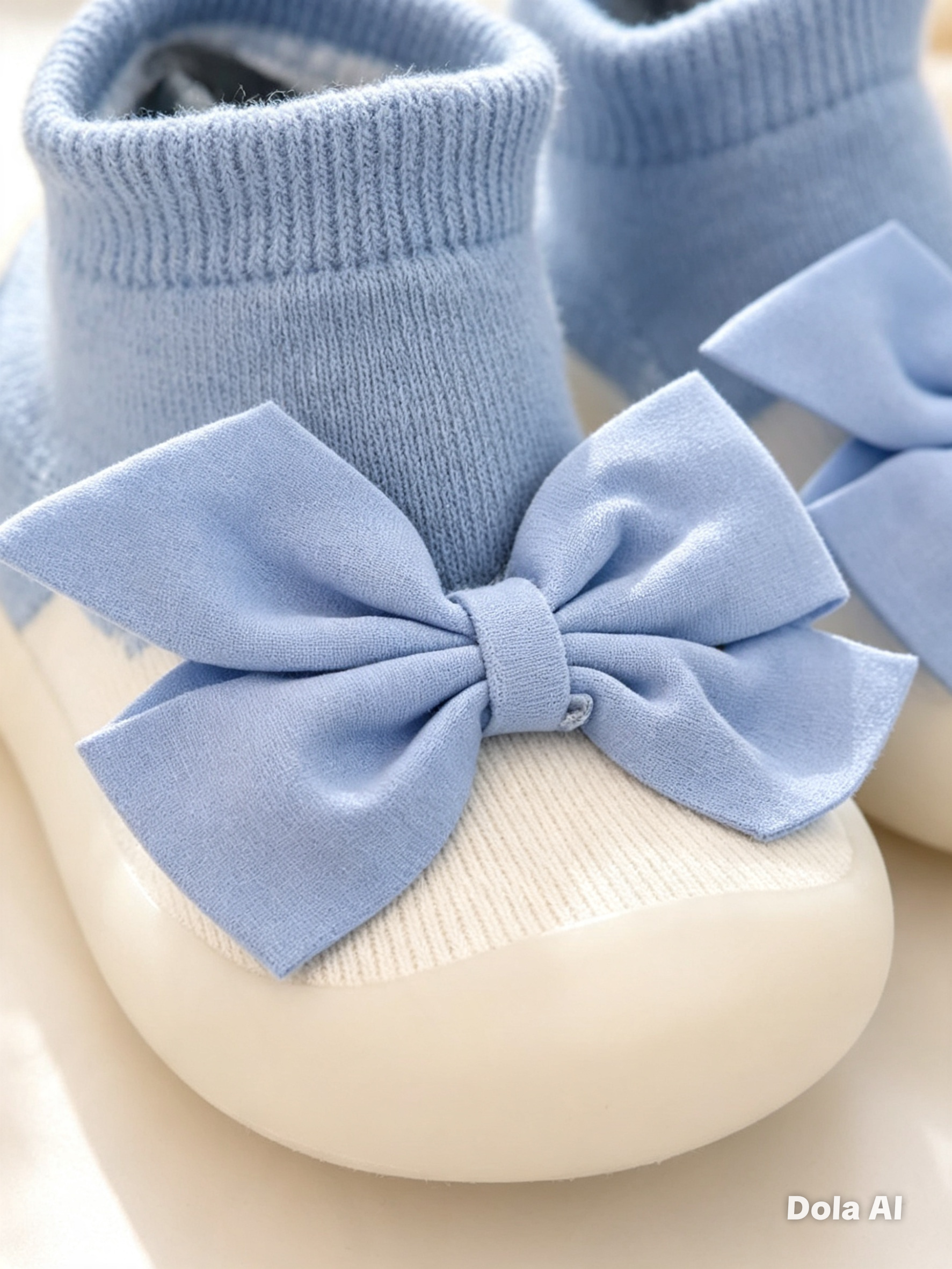 Zapaticos Antideslizantes para Bebé con Moño Celeste Premium