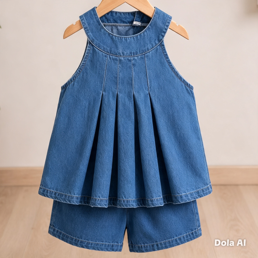 Conjunto Total Denim Pleated Blue