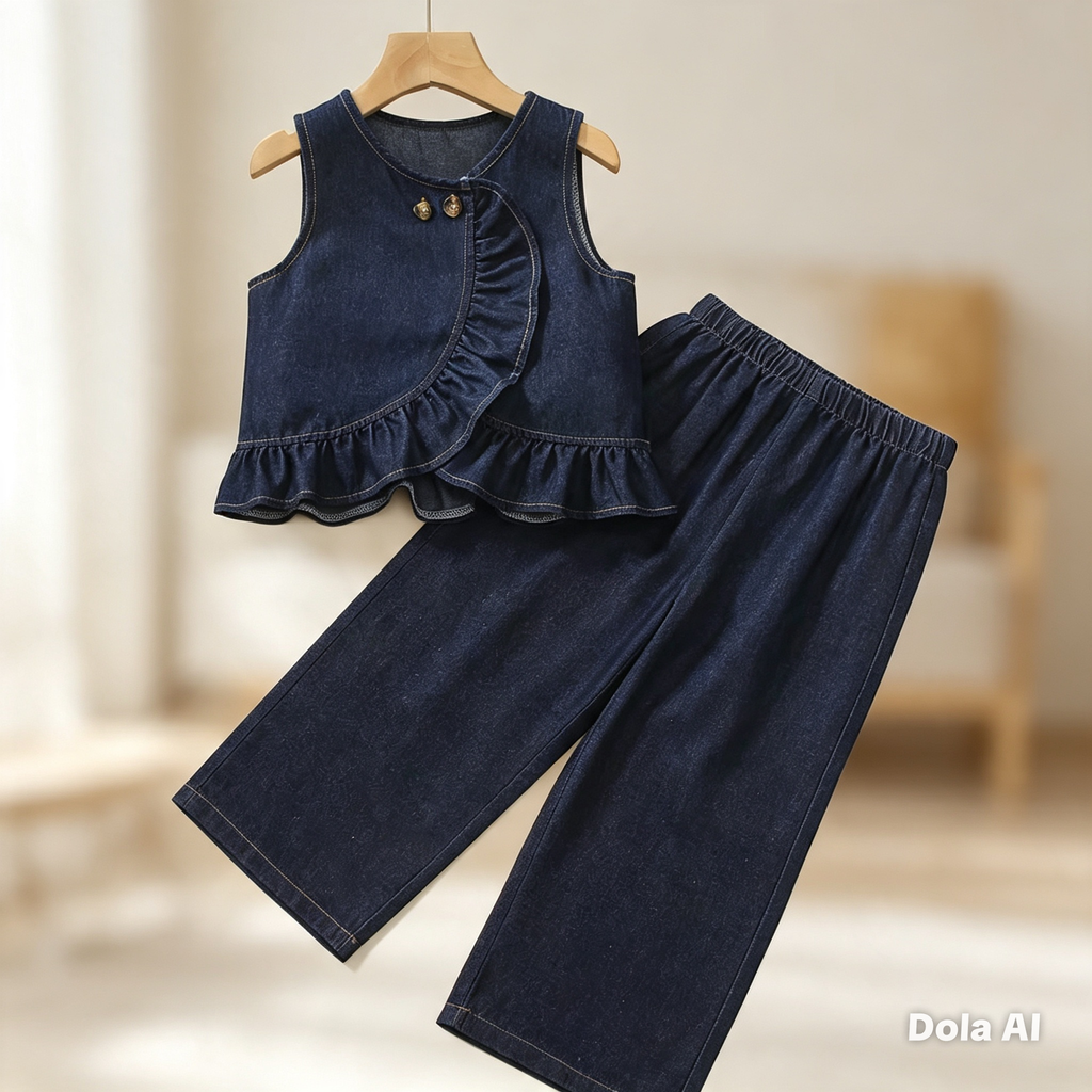Conjunto Denim Chic Ruffle & Palazzo