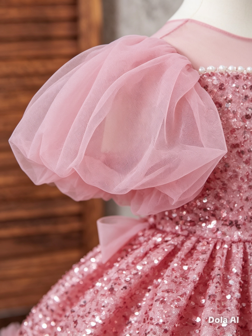 Vestido tipo Reina de Cristal Rosa
