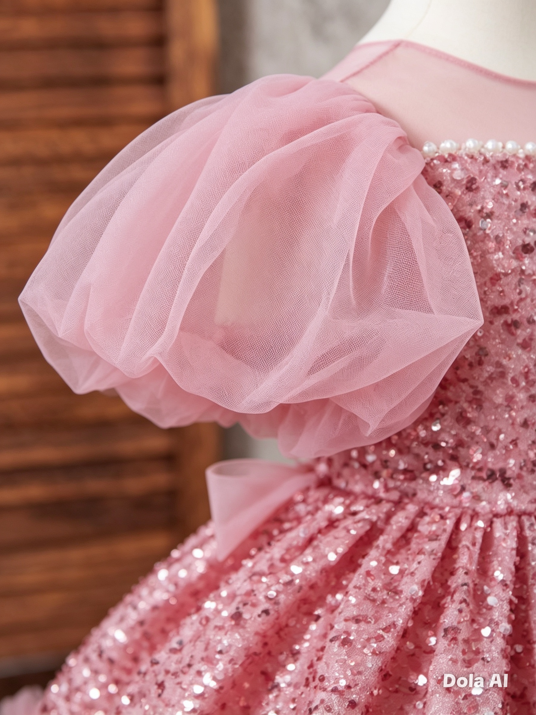 Vestido tipo Reina de Cristal Rosa