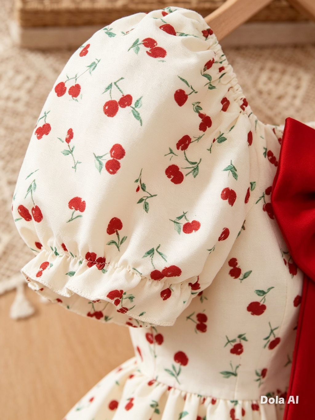 Vestido manga globo y moño rojo
