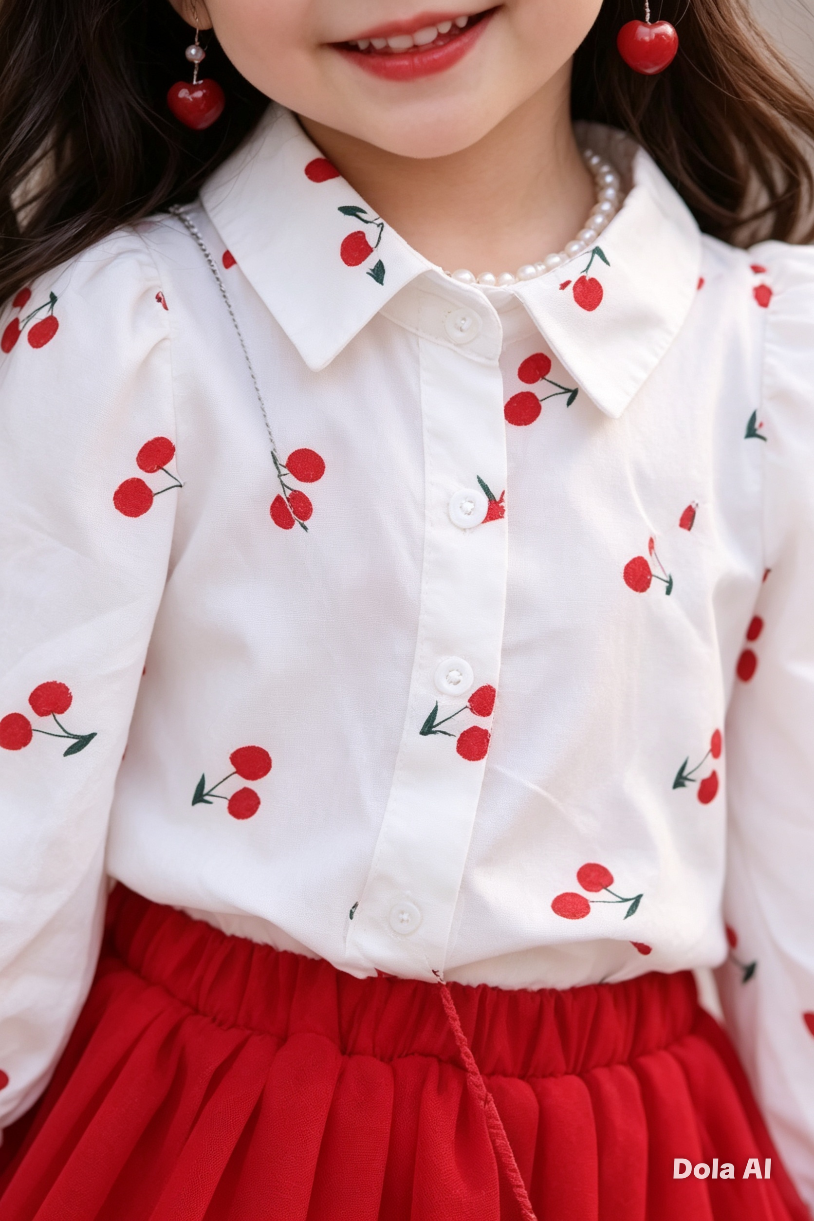 Conjunto Blusa Cerezas y Falda Roja