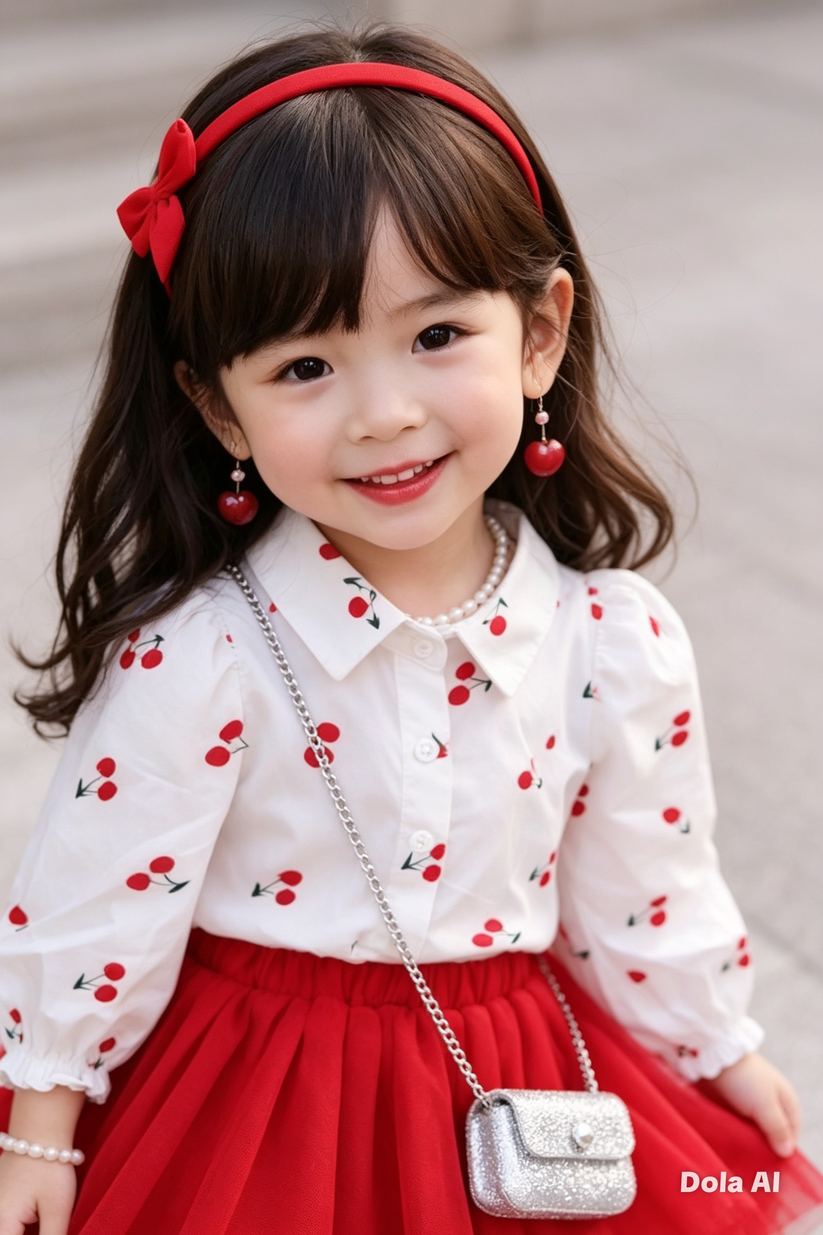 Conjunto Blusa Cerezas y Falda Roja