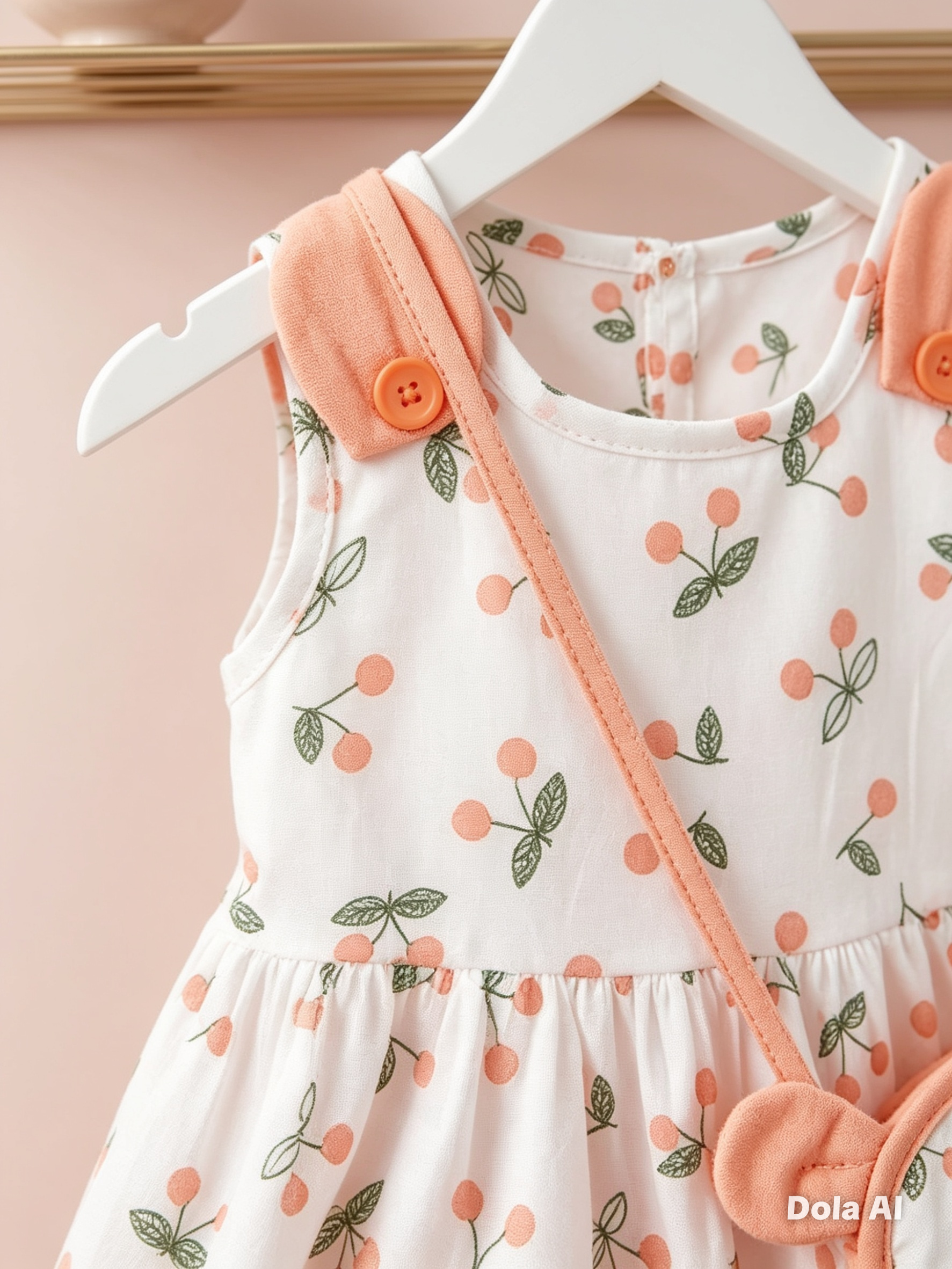 Vestido Corto con Short y Bolso para Niña Diseño de Cerezas