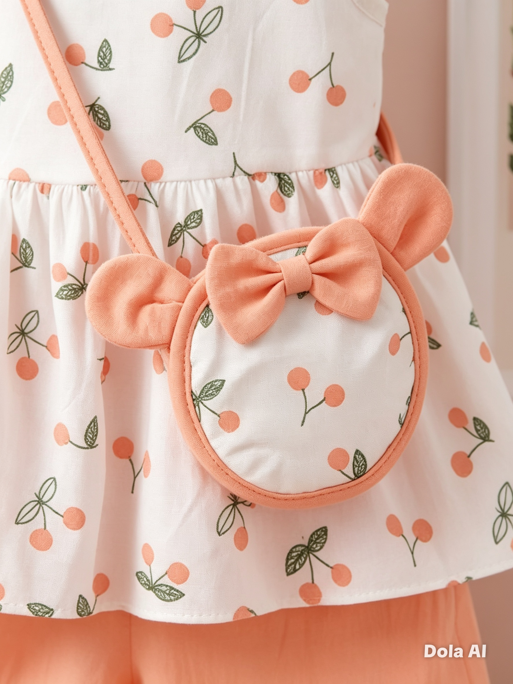Vestido Corto con Short y Bolso para Niña Diseño de Cerezas