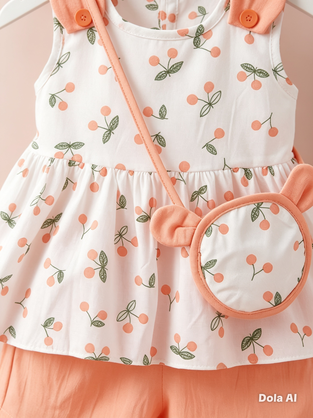 Vestido Corto con Short y Bolso para Niña Diseño de Cerezas