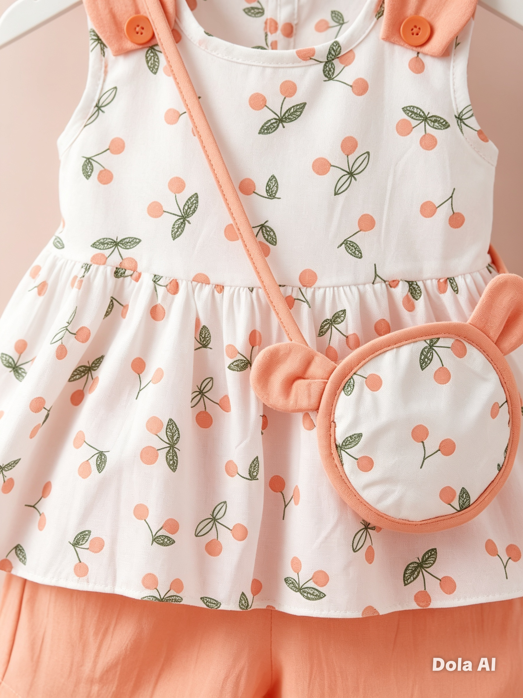 Vestido Corto con Short y Bolso para Niña Diseño de Cerezas