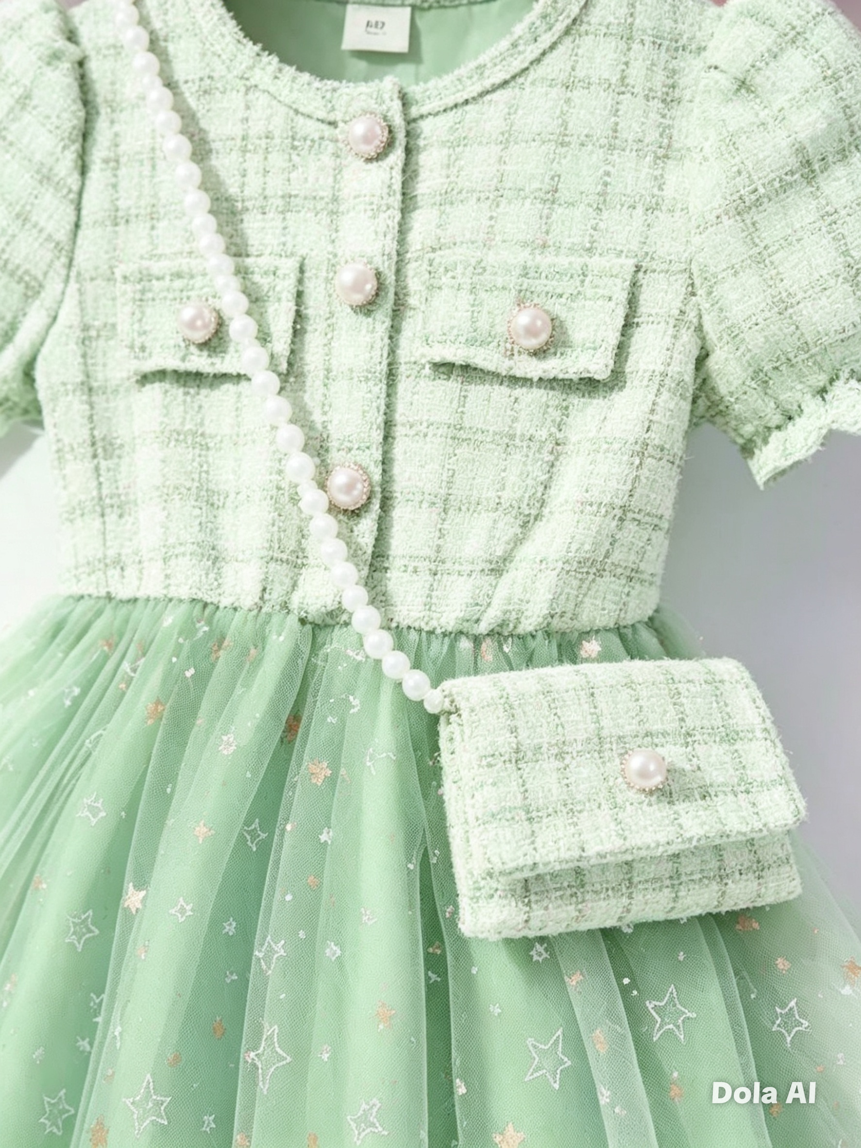 Vestido menta mangas globo/bolso