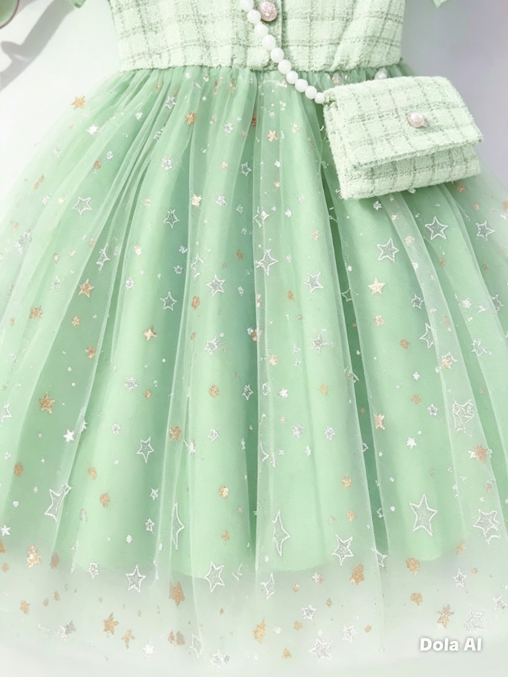 Vestido menta mangas globo/bolso