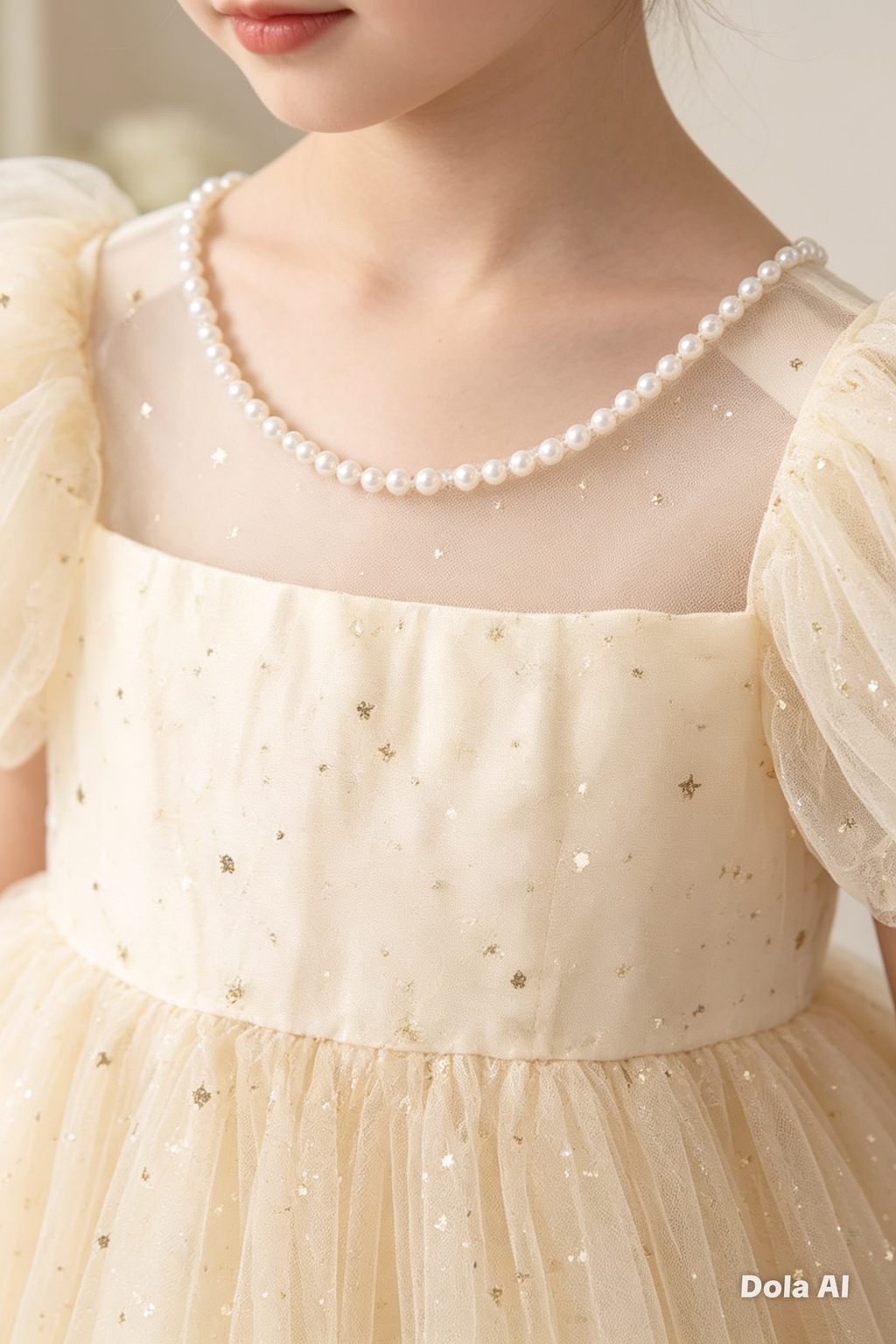 Vestido princesa destellos en shampán