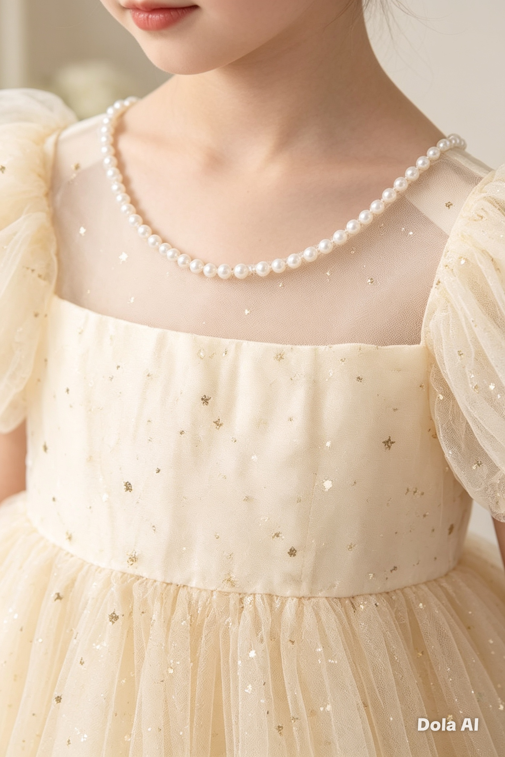 Vestido princesa destellos en shampán