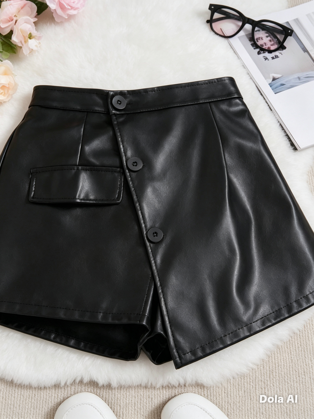 Short en cuero y blusa palo rosa