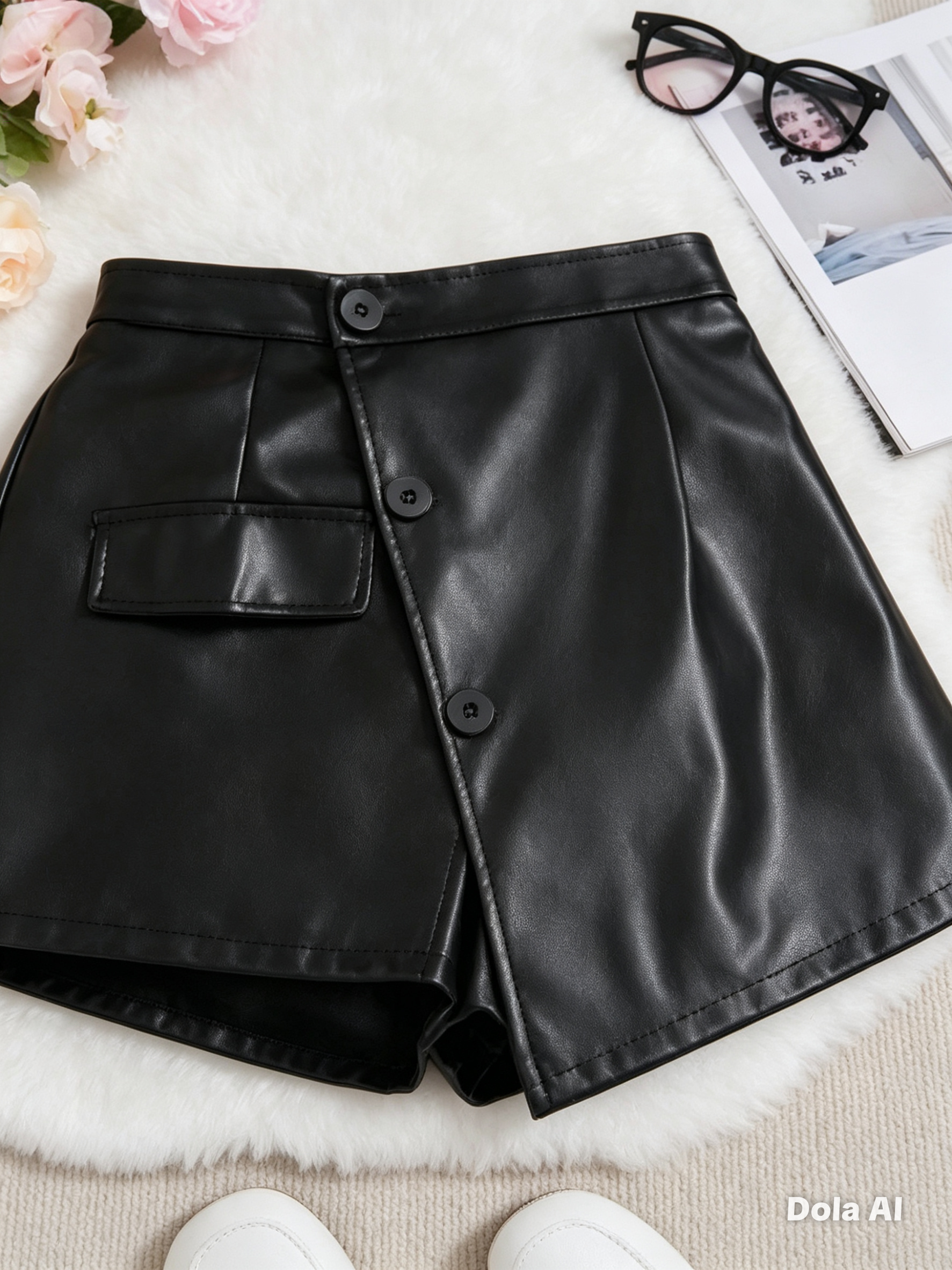 Short en cuero y blusa palo rosa