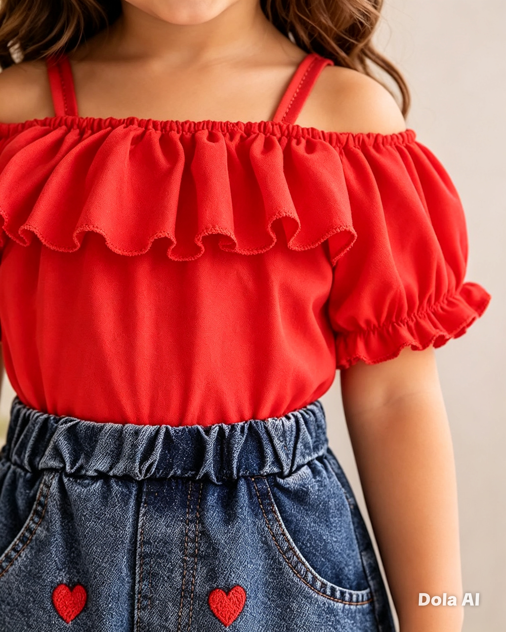 Conjunto "Corazones Coquetos" con Top de Hombros Caídos