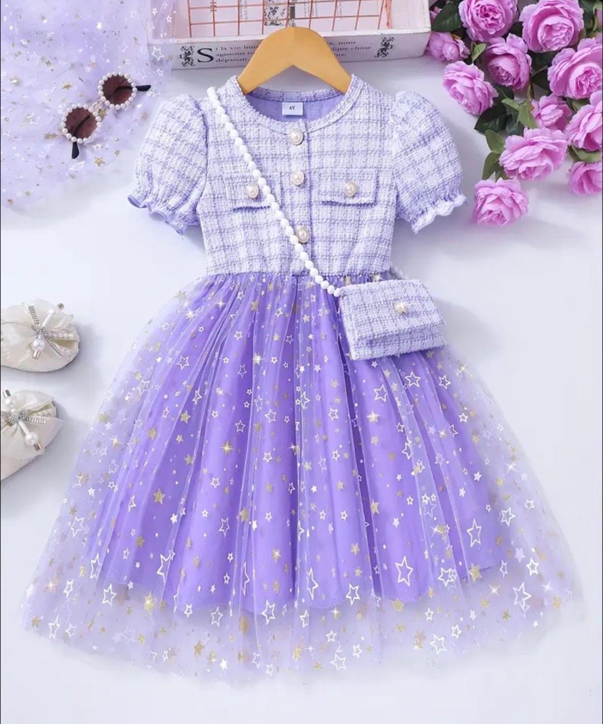 Vestido de Tweed y Tul Lavanda