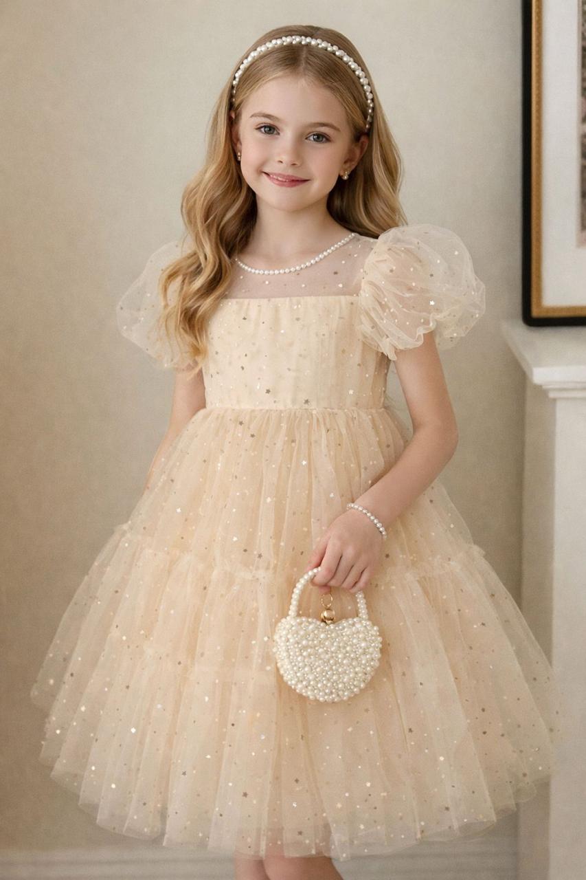 Vestido princesa destellos en shampán