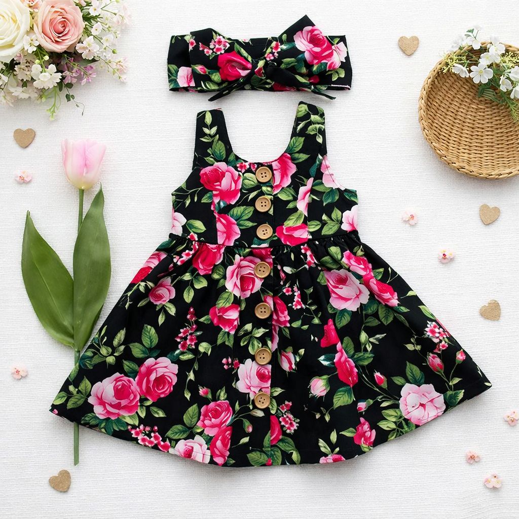 vestido jardín de rosas con balaca a juego