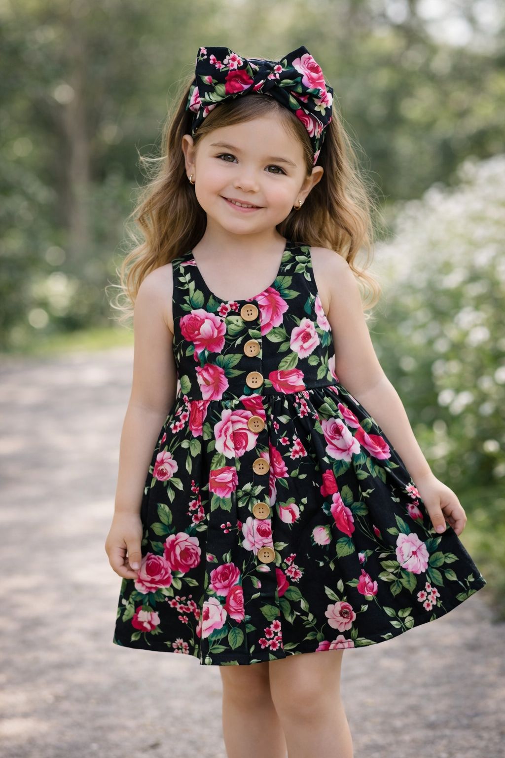 vestido jardín de rosas con balaca a juego