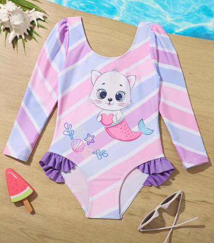 Vestido de Baño Enterizo Gatita Sirena Pastel
